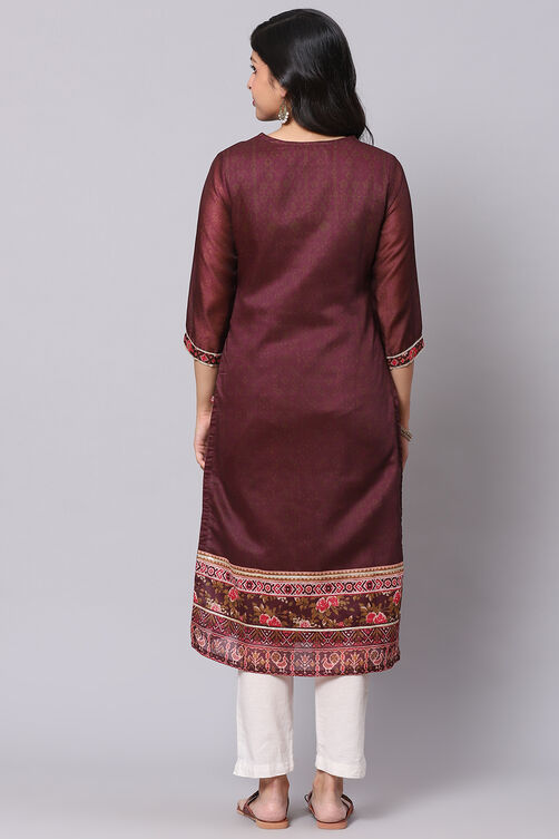 Brown Straight Art Silk Kurta image number 4