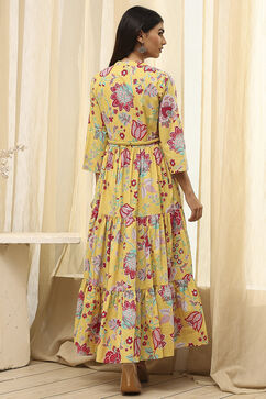 Yellow Cotton Floral Tiered Dress image number 4