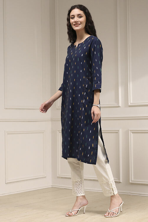 Indigo Blue Cotton Ikat Straight Kurta image number 2