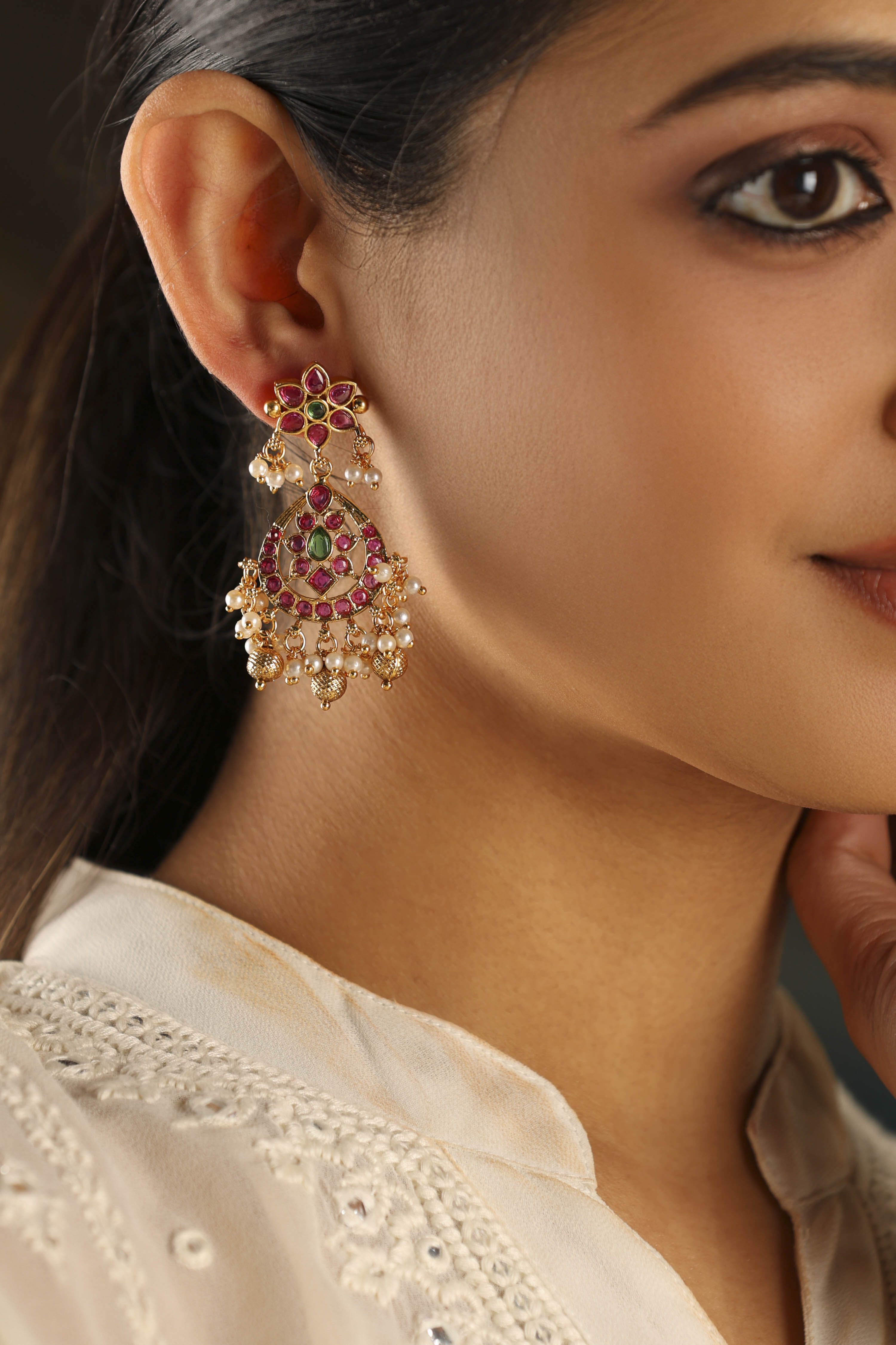 Pink Brass Chaandbalis image number 1