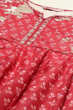 Red Cotton Anarkali Kurta Churidar Suit Set image number 1