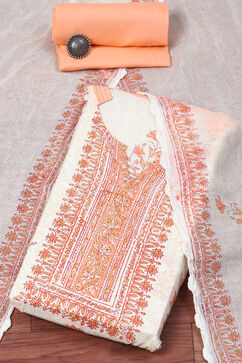 Orange Cotton Hand Embroidered Unstitched Suit Set image number 0