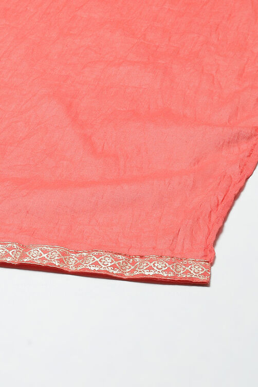 Coral Cotton Straight Kurta Regular Pants Suit Set image number 3