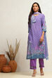 Purple Cotton Printed Straight Suit Set image number 6