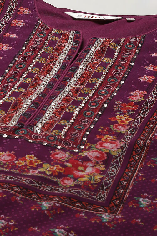 Purple Polyester Straight Printed Kurta Garara Suit Set image number 1