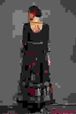 Rohit Bal Navy Blue Silk Chanderi Floral Anarkali Suit Set image number 3