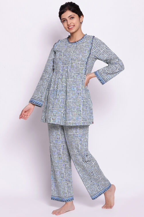 Blue Cotton Printed Loungewear Set image number 3