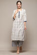 Natural & Blue Cotton Flax Straight Kurta Palazzo Suit Set image number 6