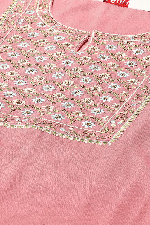 Light Pink Rayon Straight Kurta Pants Suit Set image number 1