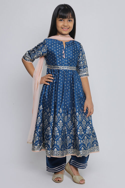 Blue Viscose Anarkali Straight Kurta Palazzo Suit Set image number 0