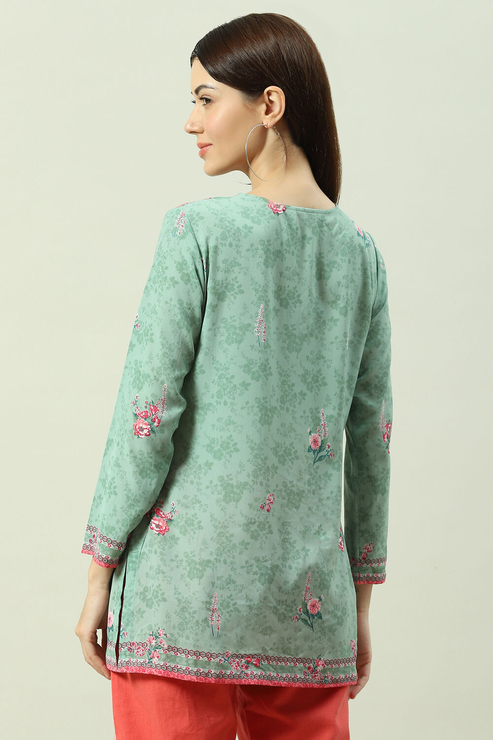 Sea Green Art Silk Printed Short Kurti image number 4
