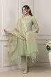 Green Poly Chanderi Sequin Embroidered Straight Suit Set