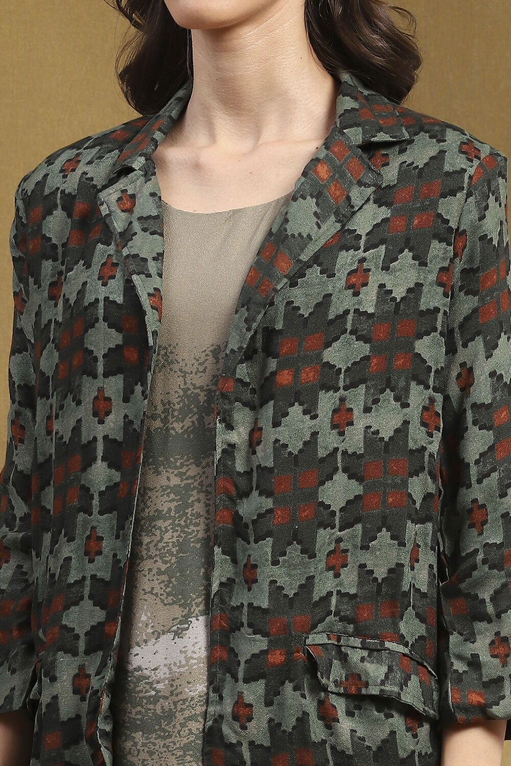 Sage Green Hand-Block Printed Straight Co-ord Set image number 1