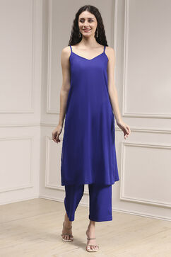Purple Viscose Straight Printed Fusion Set image number 7