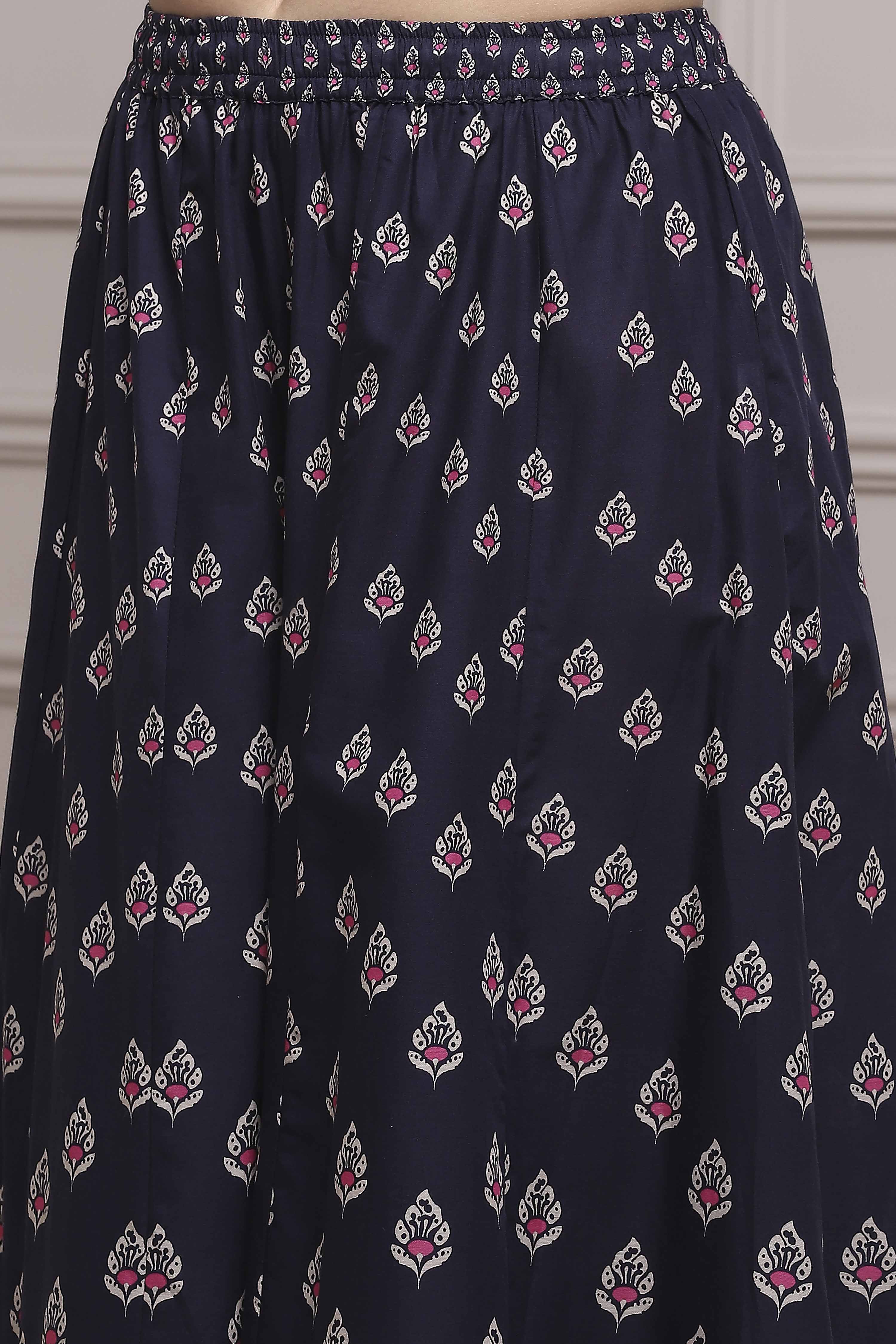 Off White/Blue Cotton Printed Sharara Suit Set image number 2