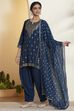 Blue Viscose Blend Straight Suit Set image number 4