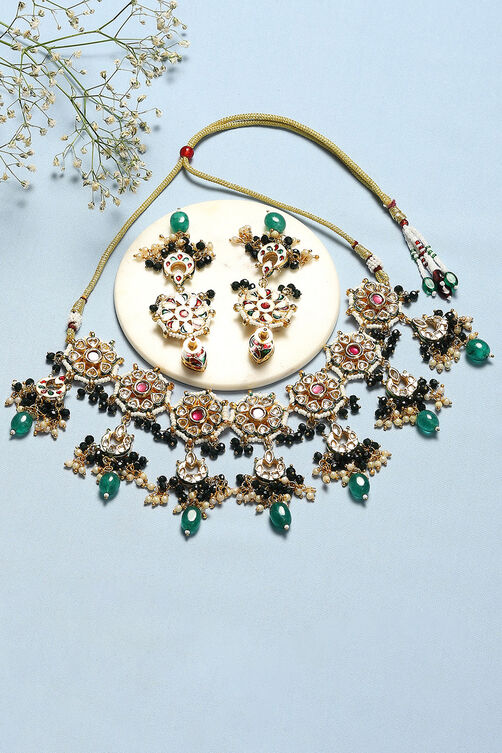 Green & Red Brass Necklace Set image number 2