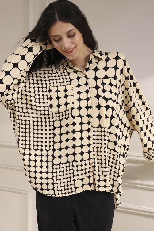 Ivory Viscose Asymmetric Printed Top image number 5