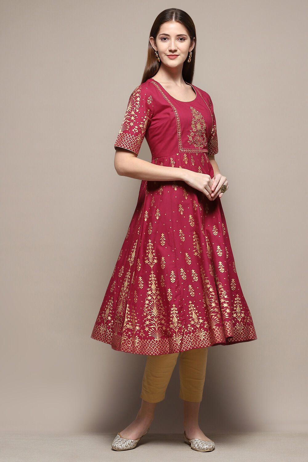 Wine Cotton Printed Short Kurti image number 5