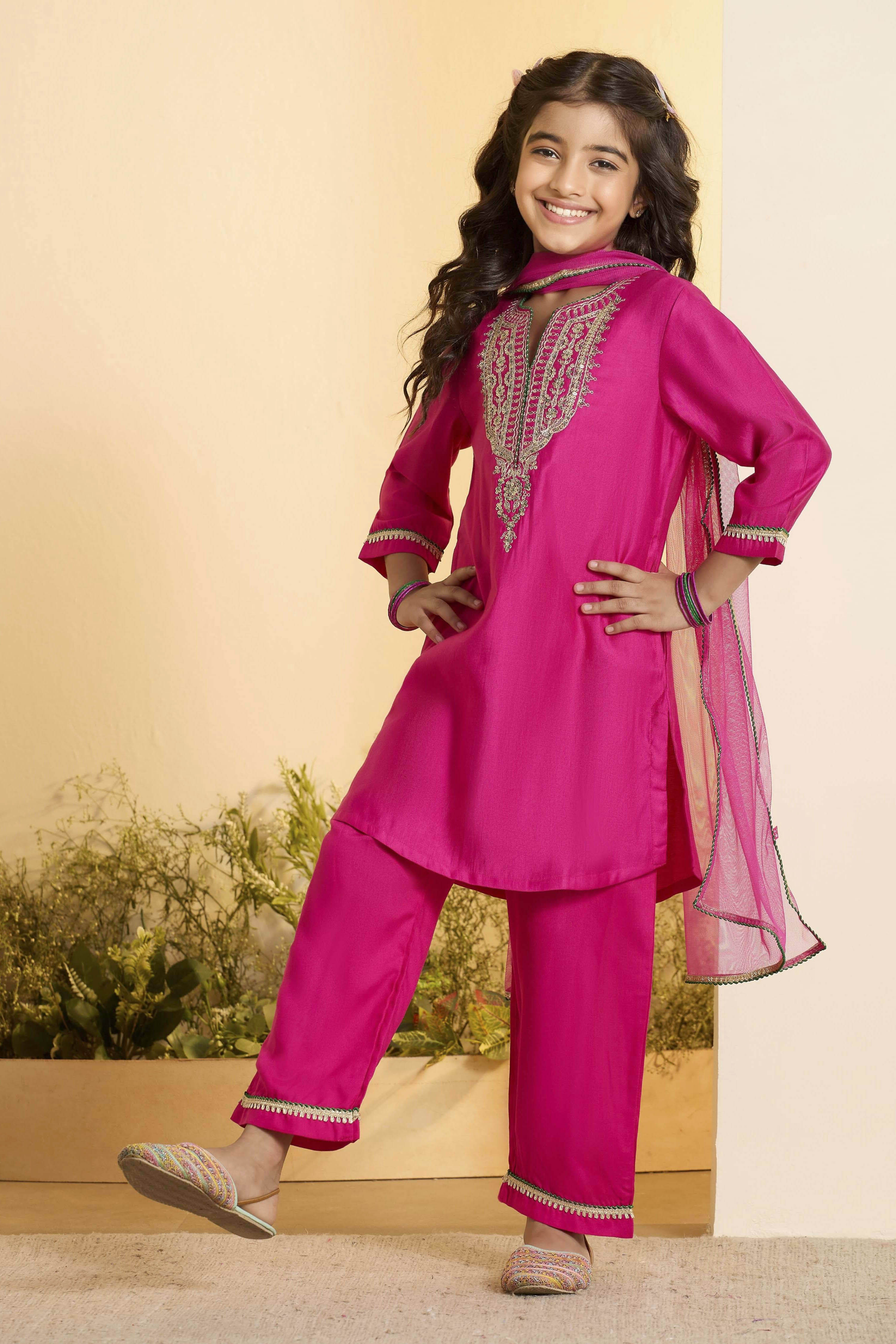 Pink Yoke Design A-Line Kurta Set image number 7