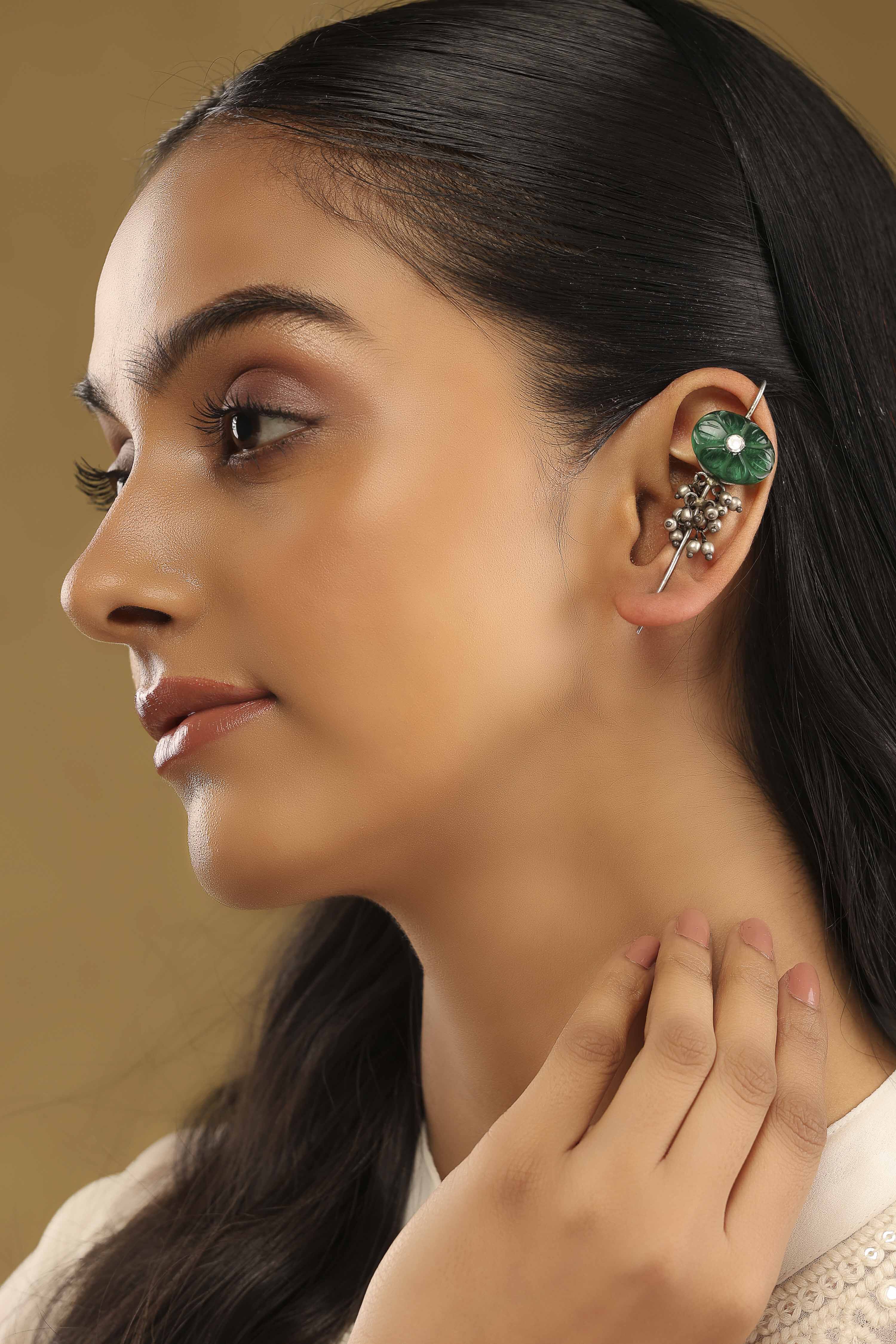 Green Stone Embellished Earrings image number 3