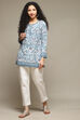 Sky Blue Art Silk Straight Printed Kurti image number 0