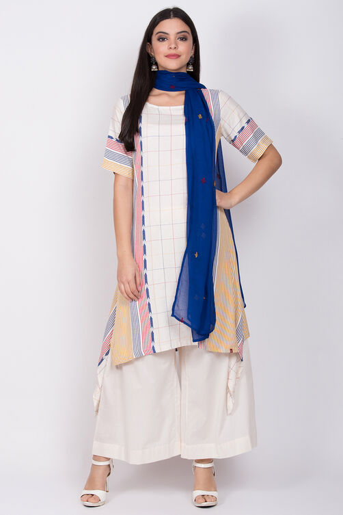 Off White Cotton A-Line Kurta Flared Palazzo Suit Set image number 0