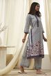 Off-White Cotton Printed Straight Suit Set image number 5