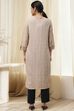 Beige Printed Straight Kurta image number 3