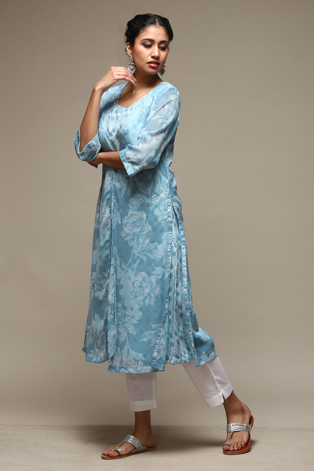 Coral LIVA Blend Straight Printed Kurta image number 3