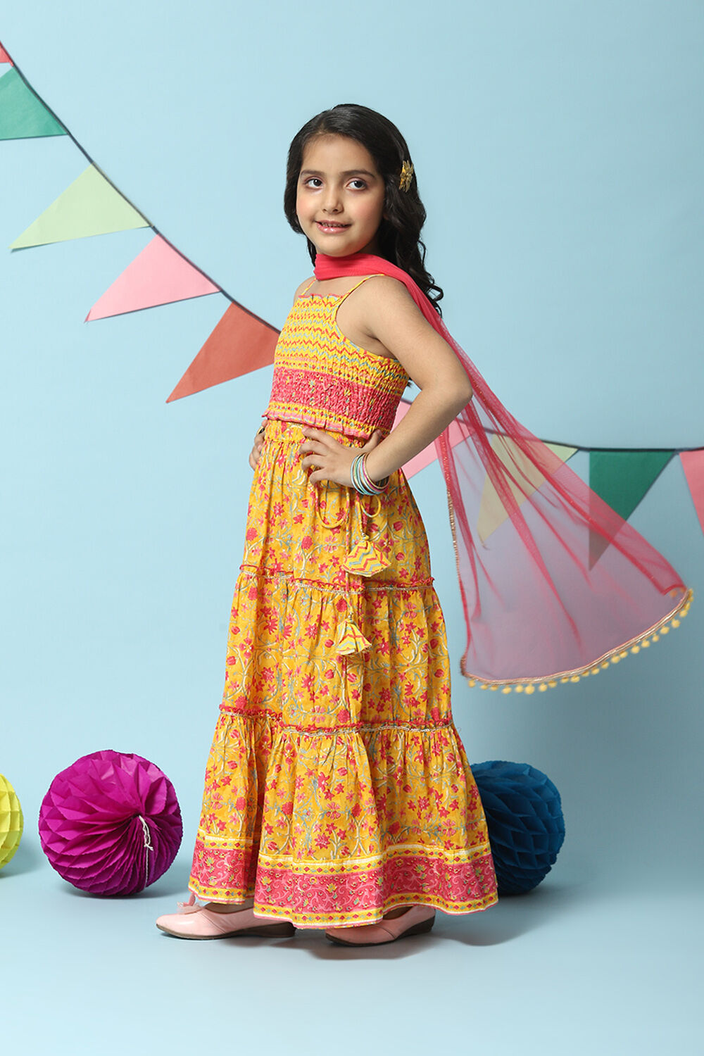 Yellow Cotton Short Top Lehenga Set image number 5