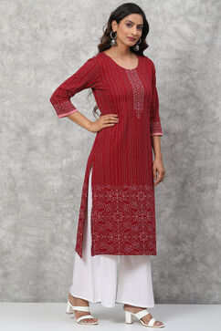 Maroon Straight Poly Metallic Kurta image number 3