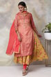 Pink Metallic Cotton Double Layered  Kurta Churidar Suit Set image number 5
