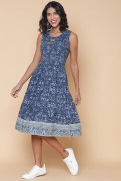 Blue Cotton Printed Kurta Dress image number 2