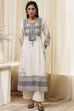 White and Black Cotton Gathered Kurta Set image number 6