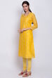 Yellow Poly Cotton A-Line Embroidered Kurta image number 2