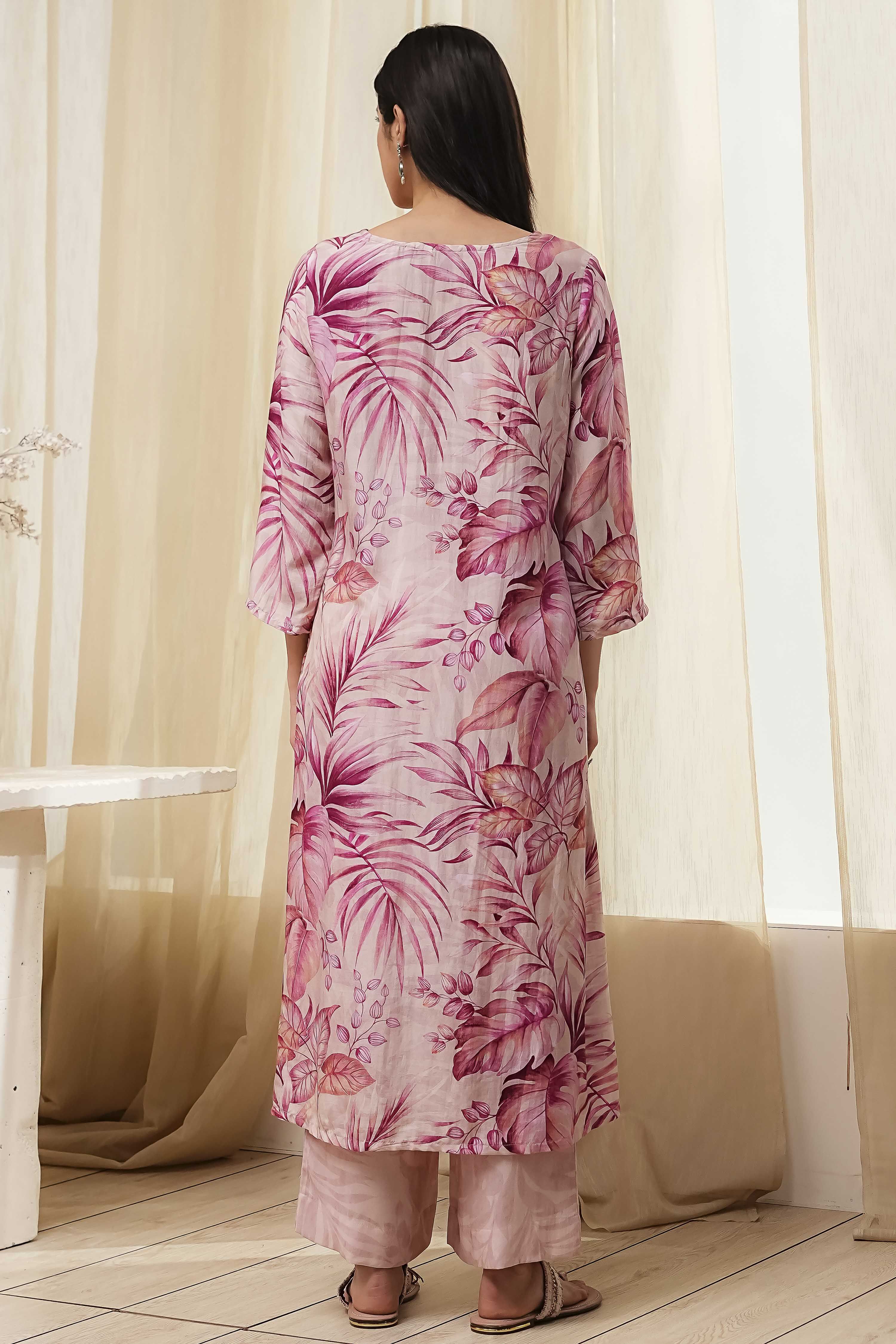 Green Modal Floral Printed Straight Kurta Set image number 4