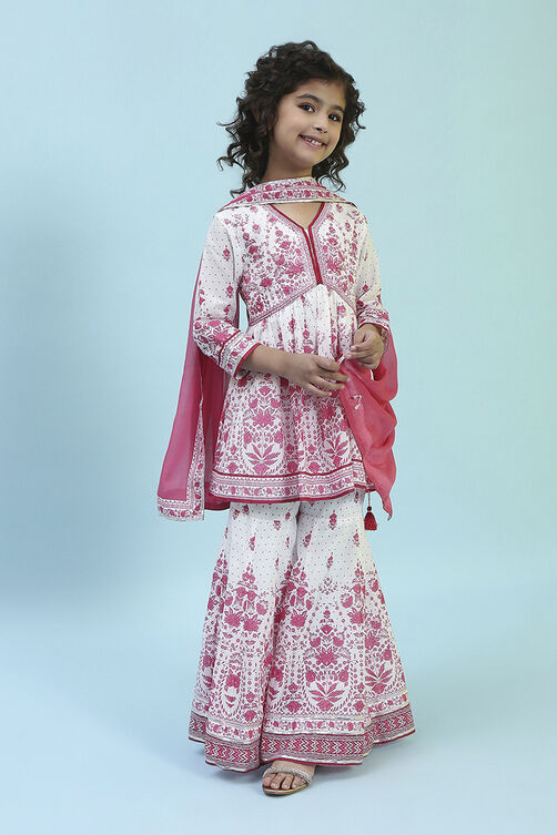 Off White/Pink Cotton A-Line Garara Set image number 6