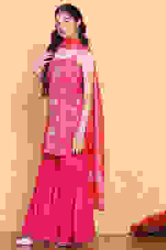 Pink Floral Printed Straight Suit Set image number 3