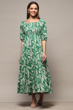 Green Cotton Tiered Dress image number 5