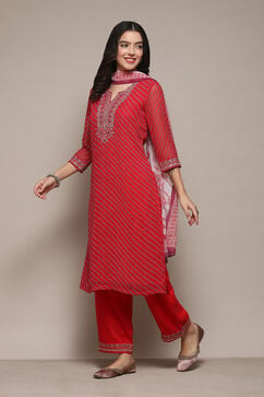 Red Viscose Straight Suit set image number 4