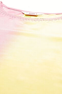 Yellow And Pink Poly Viscose Asymmetric Kurta Pant Suit Set image number 1