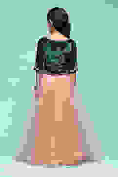 Teal & Pink Viscose Flared Solid Lehenga Set image number 4