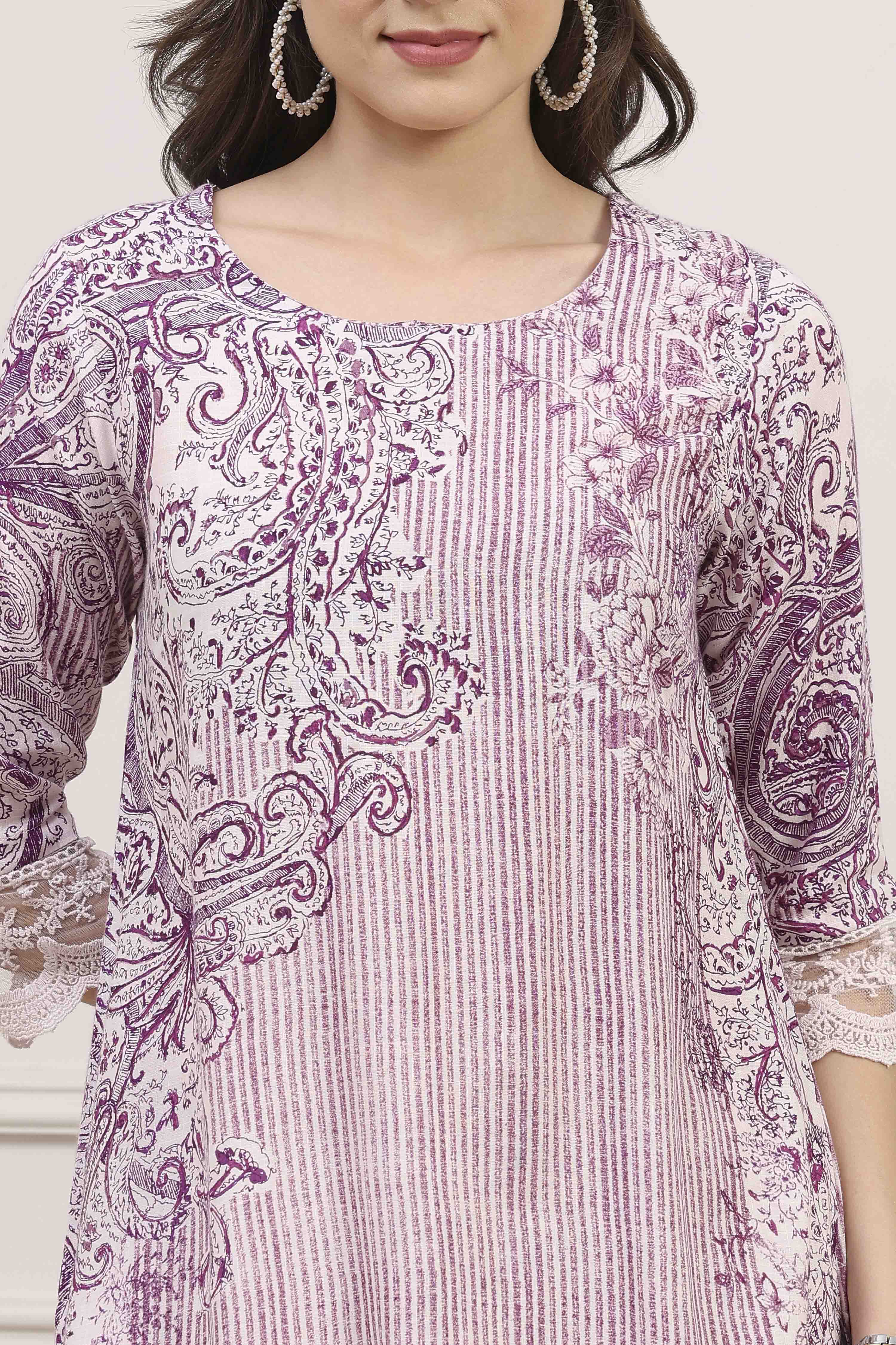 Purple Viscose Rayon Printed Straight Kurta image number 1