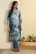 Blue Rayon Slub Straight Kurta Pants Set