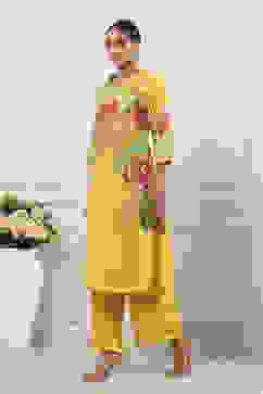 Yellow Cotton Floral Printed Straight Kurta Set image number 4