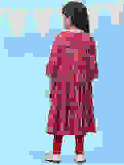 Red Rayon Tiered Printed Kurta image number 4