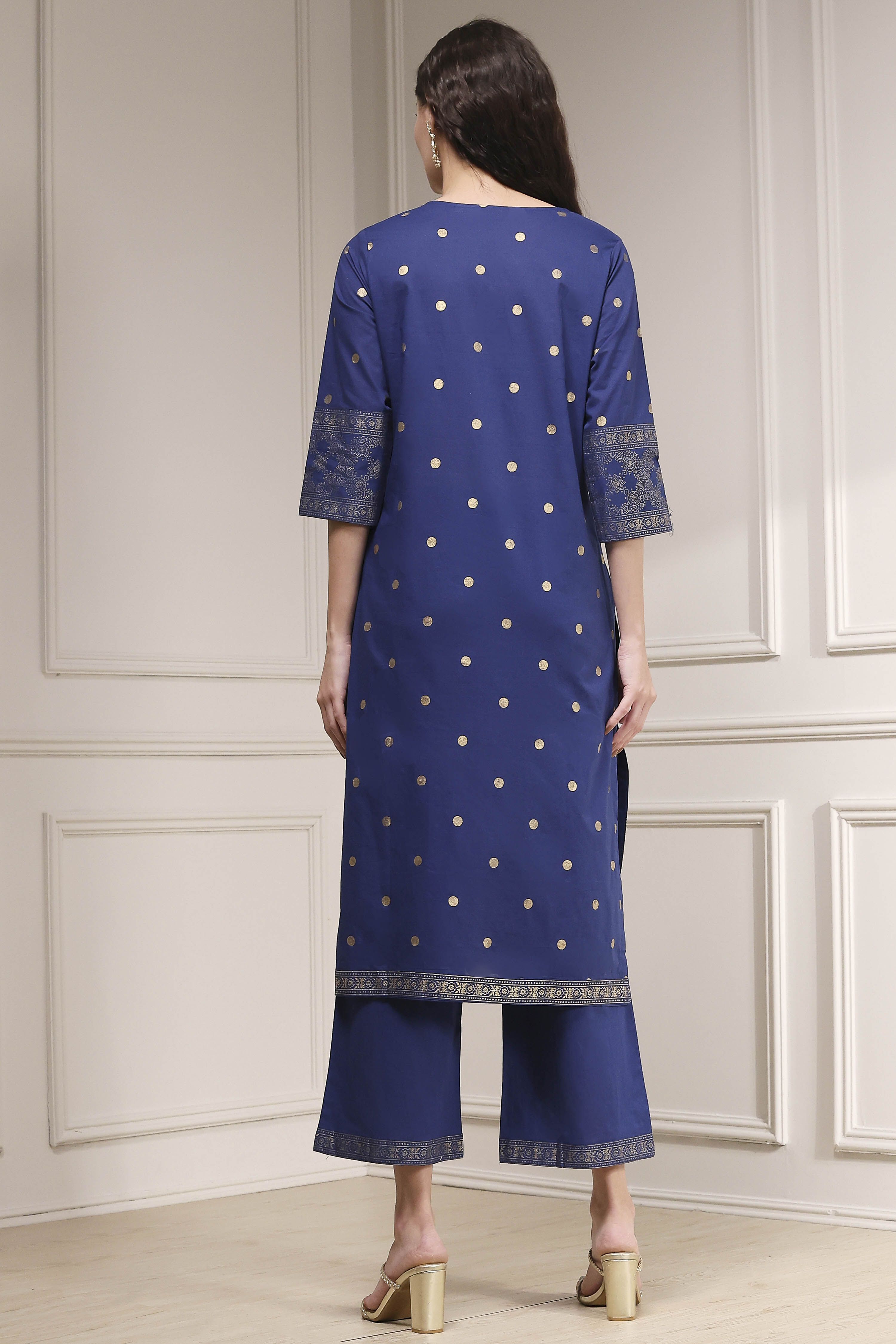 Blue Cotton Printed Straight Suit Set image number 4