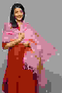 Pink Cotton Blend Dupatta image number 1