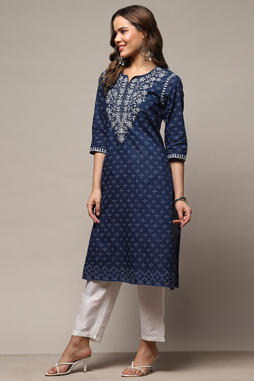 Indigo Cotton Straight Kurta image number 2